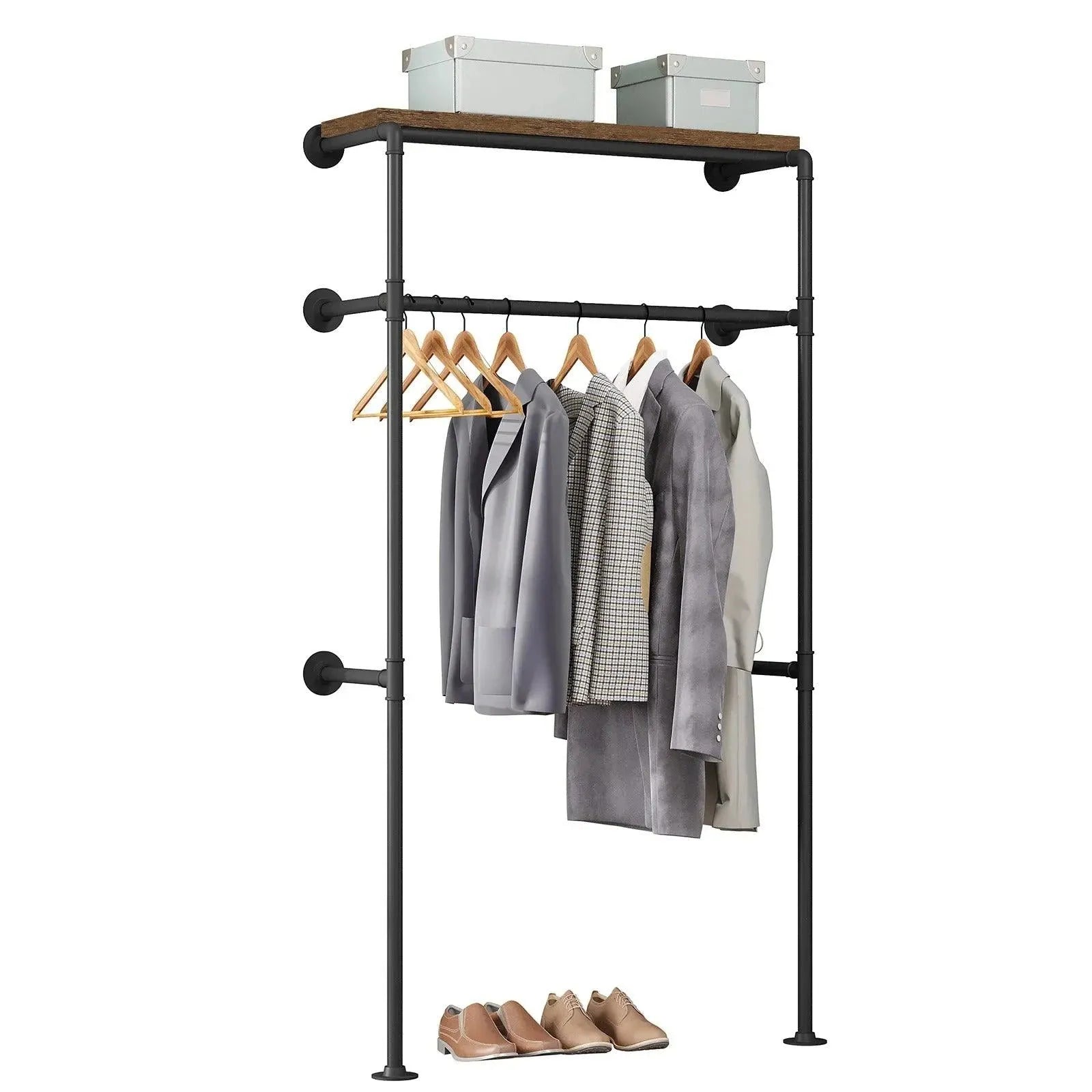 Feronza™ Wandgemonteerde Kledingrek - Stalen Buis Industrieel Kledingrek met MDF Plank voor Kleedkamer - Feronza